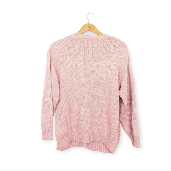 Vintage Huntington Ridge Pink V-Neck Button Front Hand Knit Cardigan - Picture 2 of 6